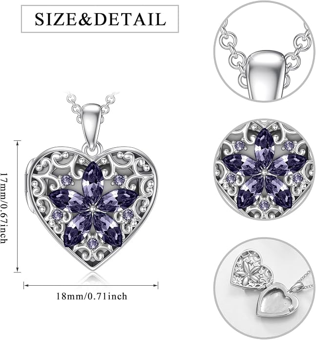 Dorunmo Personalized Locket Necklace 925 Sterling Silver that Holds Pictures Butterfly Birthstone Photo Heart Locket Custom Jewelry Congratulations New Beginnings New Job Gifts for Women