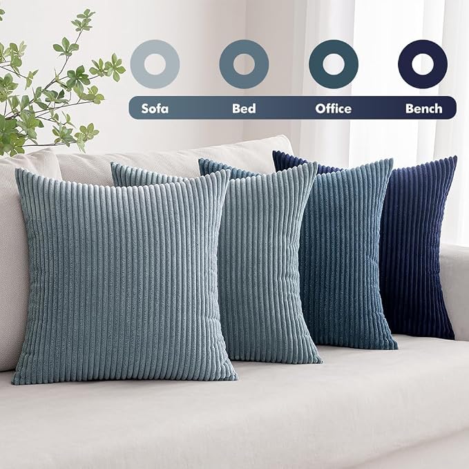 MIULEE Boho Farmhouse Throw Pillow Covers 20x20 Inch Set of 4 Western Neutral Decorative Cushion Covers Soft Modern Coastal Corduroy Spring Decor for Couch Bed Sofa Living Room Dark Blue Navy Series