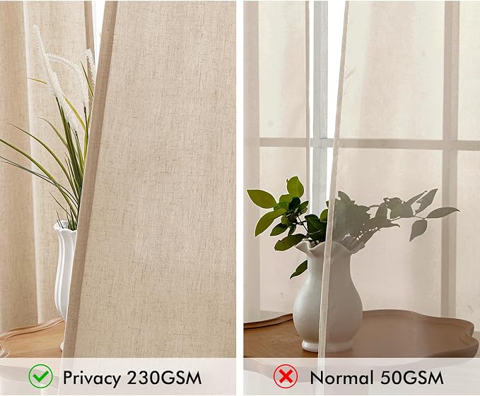 MIULEE Non-See-Through Privacy Linen Curtains 52W x 63L Inch Light Brown | 2 Panels, Light Filtering, Semi Sheer Window Curtains, Farmhouse Textured, Back Tab Drapes for Bedroom Living Room