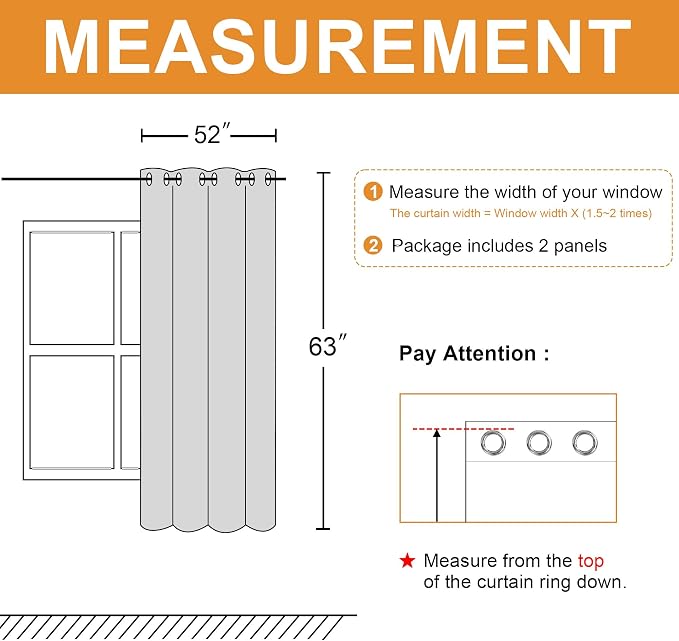 Hiasan Blackout Curtains for Bedroom, 52 x 63 Inches Length - Thermal Insulated & Light Blocking Window Curtains for Living Room, 2 Drape Panels Sewn with Tiebacks, Brown