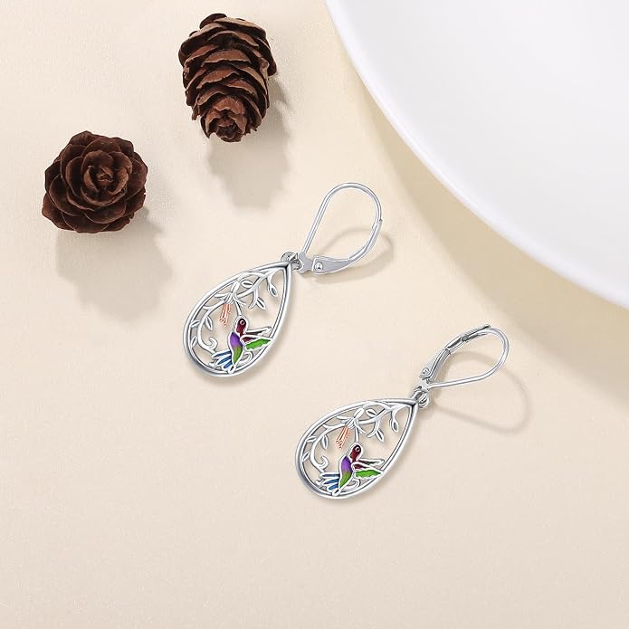 Odinstone 925 Sterling Silver Earrings Tree of Life Teardrop Moonstone Dangle Drop Leverback Earrings for Women