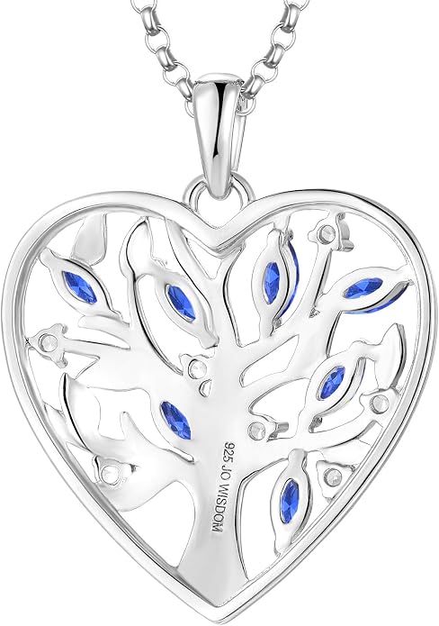 JO WISDOM Women Heart Necklace,925 Sterling Silver Tree of Life Pendant Necklace with 3A Cubic Zirconia Jewelry for Women