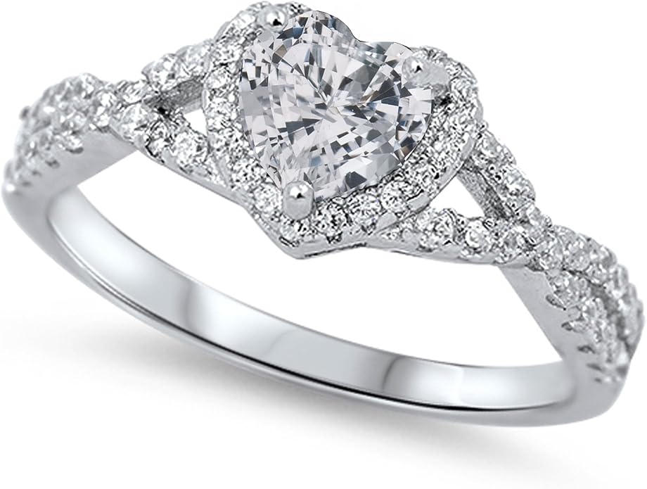 CHOOSE YOUR COLOR Sterling Silver Heart Halo Promise Ring