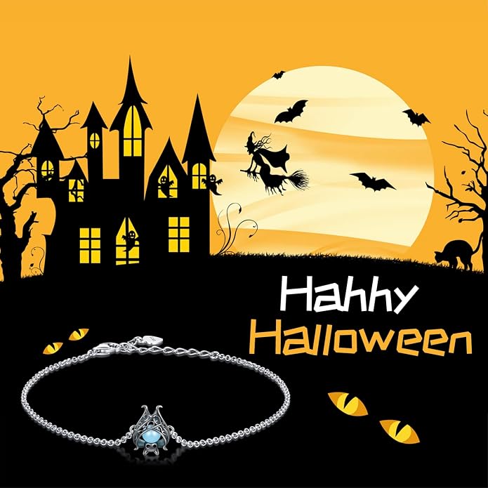 Cute Bat Bracelet Sterling Silver Glowing in The Dark Animal Bracelet Little Witchy Vampire Halloween Jewelry Gift for Women