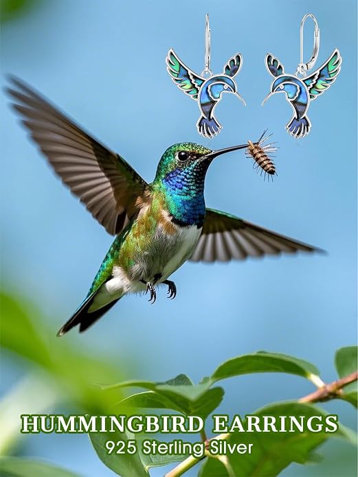 Hummingbird Earrings 925 Sterling Silver Abalone Shell Bird Dangle Earrings Hummingbird Jewelry Gifts for Women