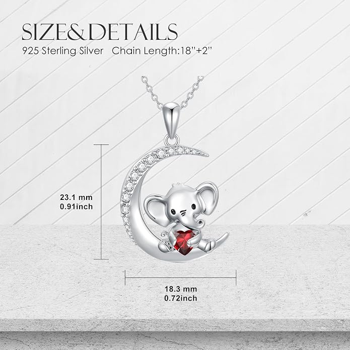 PROESS Animal Birthstone Necklace 925 Sterling Silver Otter/Axolotl/Hippo/Elephant/Dachshund/Monkey/Red Panda Pendant Necklace Animal Birthstone Jewelry Gifts for Women