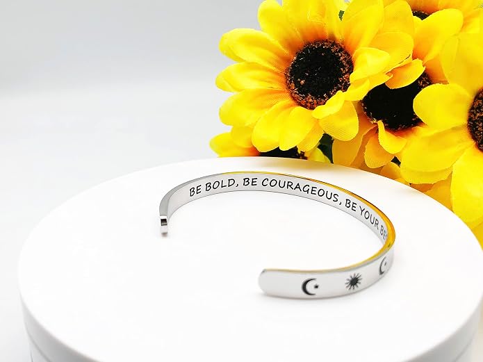 Dczosily Inspirational Bracelets for Women Stainless Steel Cuff Bracelet Engraved Jewelry Motivational Bangles Personalized Gifts for Best Friend/Mom