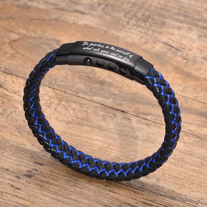 VNOX Men's Inspirational Mantra Engarved Handmade Braided Leather Adjustable Cuff Bangle Bracelet Encouragement Motivational Gift for Men