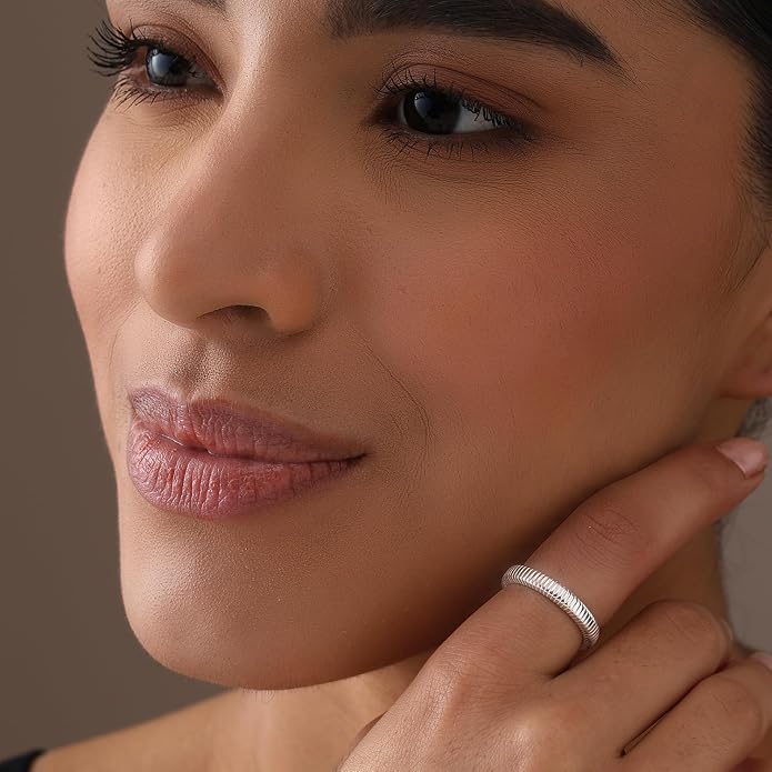 LeCalla 925 Sterling Silver Textured Rings for Women & Men | Minimalist 14K Gold-Plated Croissant Braided Twisted Signet Chunky Dome Ring | Stackable Eternity Wedding Statement Band Ring