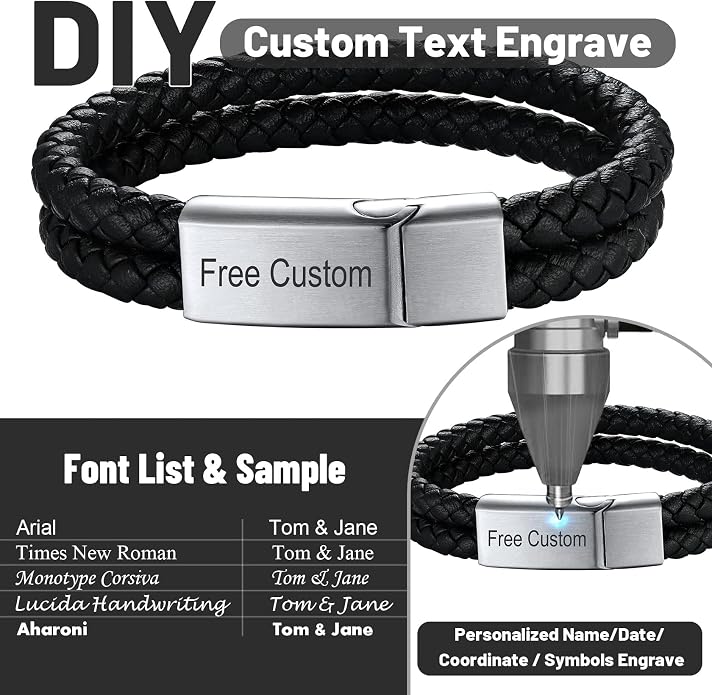 ChainsHouse Mens Wrap Braided Leather Black Bead Bracelets Bangles, Vintage Star of David/Wing Skull/Templar Cross Genuine Leather Bracelet, Customize Available, Size 7.5/8.3/9.0 Inch, Send Gift Box