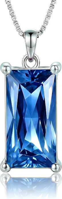 8mm x 16mm Square Birthstone Pendant Necklace – Fashion charming Sterling Silver Gift for women