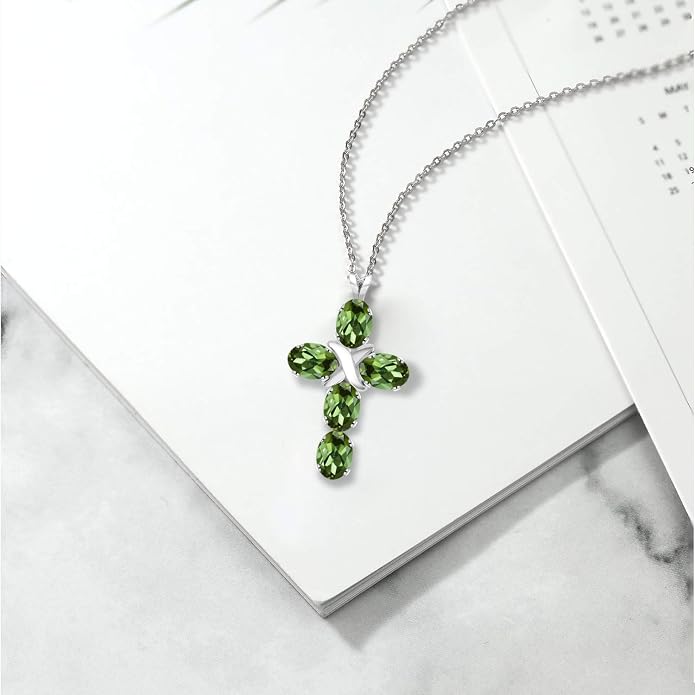 Gem Stone King Cross Pendant Necklace for Women | 925 Sterling Silver | 6X4MM Gemstone Birthstone | Jesus Christian Religious Crucifix Jewelry Gifts | 18 Inch Chain