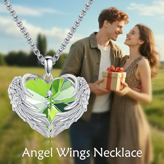 Angel Wings Necklace for Women 925 Sterling Silver Birthstone Guardian Necklace Jewelry Angel Wings Moonstone, Crystal Pendant Jewelry Gifts