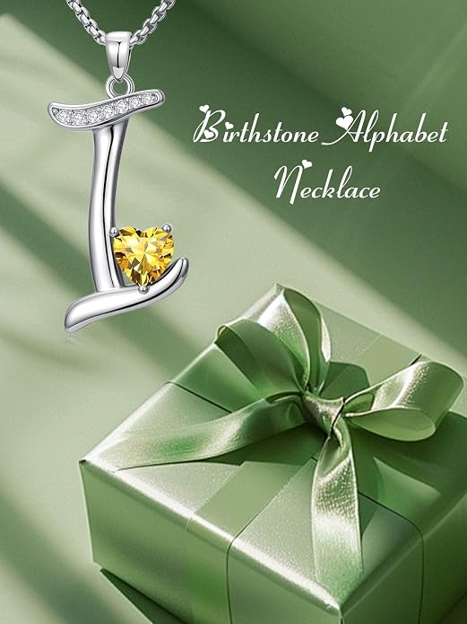 Birthday Gifts for Women Alphabet A to Z Initial Birthstone Pendant Necklaces for Women - 18k White Gold Plated Personalized Name Jewelry Anniversary Graduation Gifts for Wife Her Daughter Girlfriend(with Gift Box)