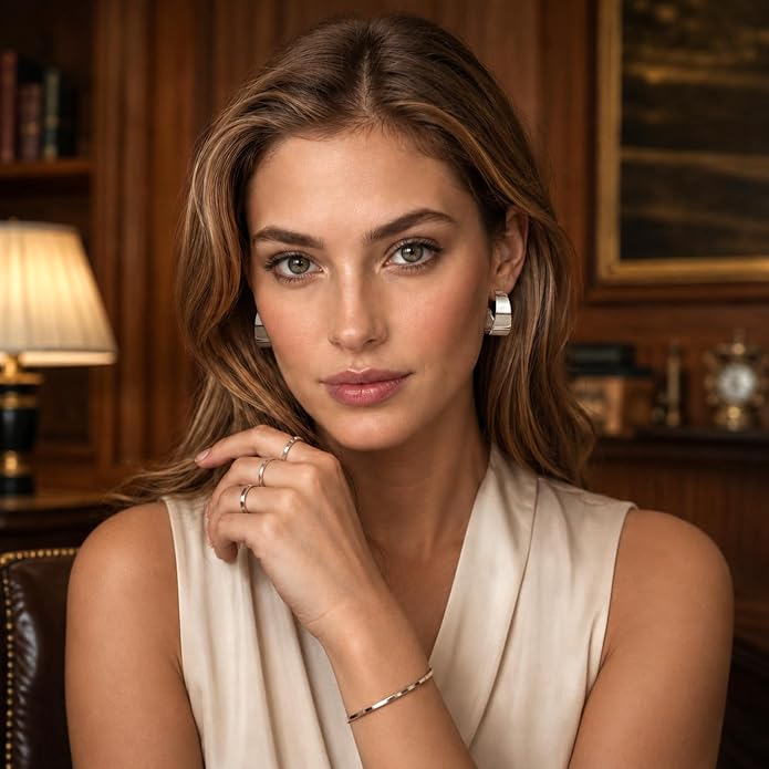 Chunky Gold Hoop Earrings for Women, 18K Gold Plated Earrings with S925 Sterling Silver Post, Thick Statement Wide Hoops Hypoallergenic Jewelry for Gifts Trendy