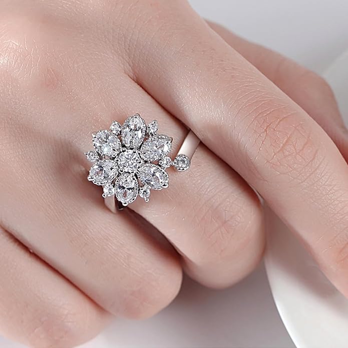 18K Gold Plated Rings for Women and Teen Girls Non Tarnish Cubic Zirconia Fidget Ring Butterfly/Snake/Mesh/Cross/Crown Knuckle Ring Open Adjustable Statement Stacking Chunky Rings