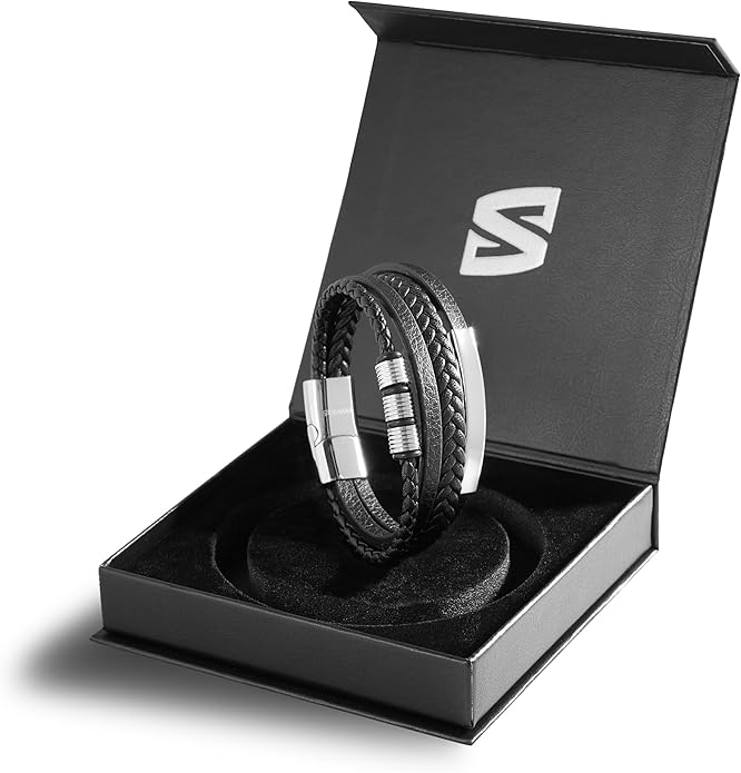 SERASAR Premium Leather Bracelet Men | Stainless Steel Magnetic Clasp | Three Colors | Jewelry Box Included