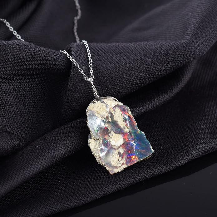 Natural Gemstone Pendant Necklace for Women Handmade Birthstone Healing Crystal Jewelry Chain 20" Stone Birthday Christmas Wedding Gifts for Her