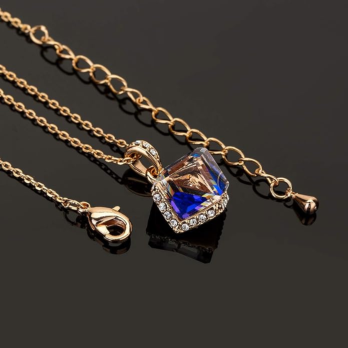 EVEVIC Color Changing Cubic Austrian Crystal Pendant Necklaces for Women 14K Gold Plated Hypoallergenic Jewelry