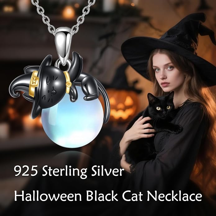 Cat Necklace Sterling Silver Cat Zircon Pendant Gothic Jewelry for Women Animal Lovers Gifts