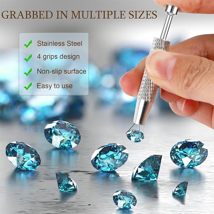 ONESING 2Pcs Piercing Ball Grabber Tool for Changing Jewelry, Stianless Steel Flat Back Earring Applicator Internally Threaded Push Pin Piercing Grabber Tool, Anti Slip 4 Claw Gem Ball Grabber Tool