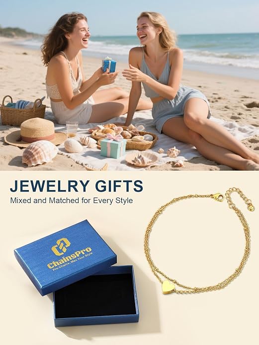 ChainsPro Anklets for Women Waterproof, Adjustable Stainless Steel/ Sterling Silver/14K Gold Plated Ankle Bracelets for Women, Non Tarnish Layered Anklets Beach Jewelry Gifts for Swimming & Daily Wear (Send Gift Box)