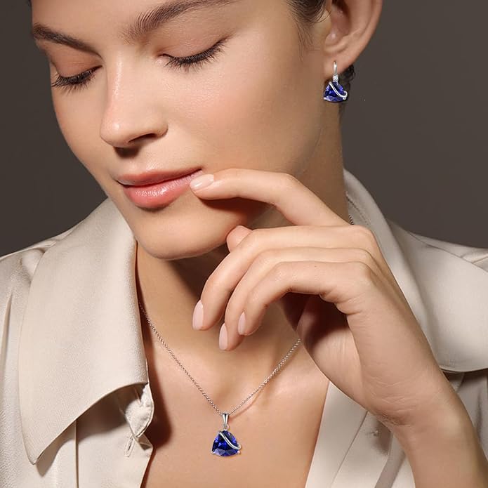Birthstone Necklace for Women 925 Sterling Silver Triangle cut CZ Halo Pendant Necklaces Infinity Jewelry Gift for Birthday Christmas Mother's Day