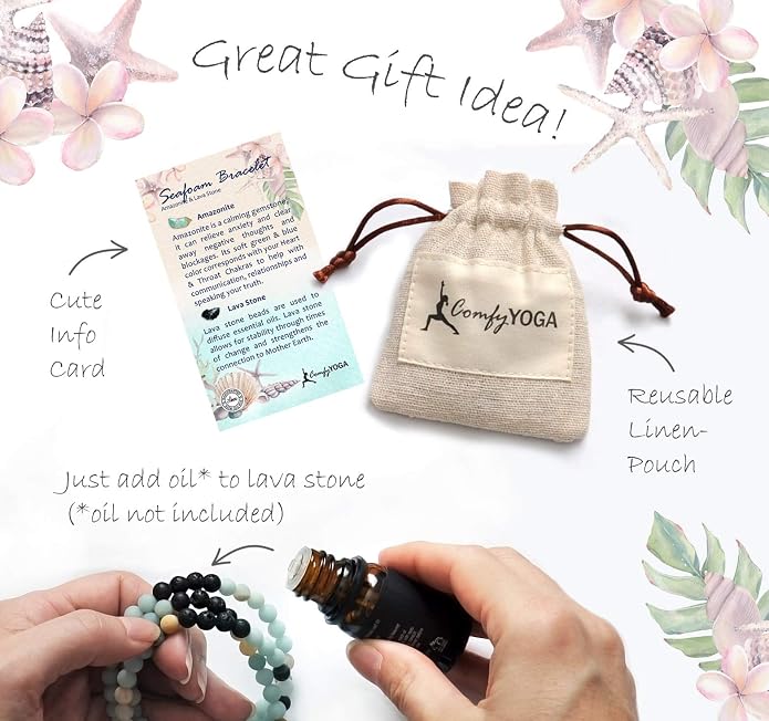 Comfy Yoga - Essential Oil Bracelet - Aromatherapy Bracelet - Lava Stone Bracelet or Necklace - Handmade Yoga Jewelry - Oil Diffuser Wrap Bracelet - Gift for Women