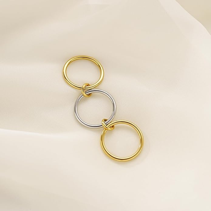 AllenCOCO 14K Gold Plated Stackable Rings, 3 Ring Set with CZ Cubic Zirconia, Gold & Silver Stacked, Interlocking Band for Women Statement