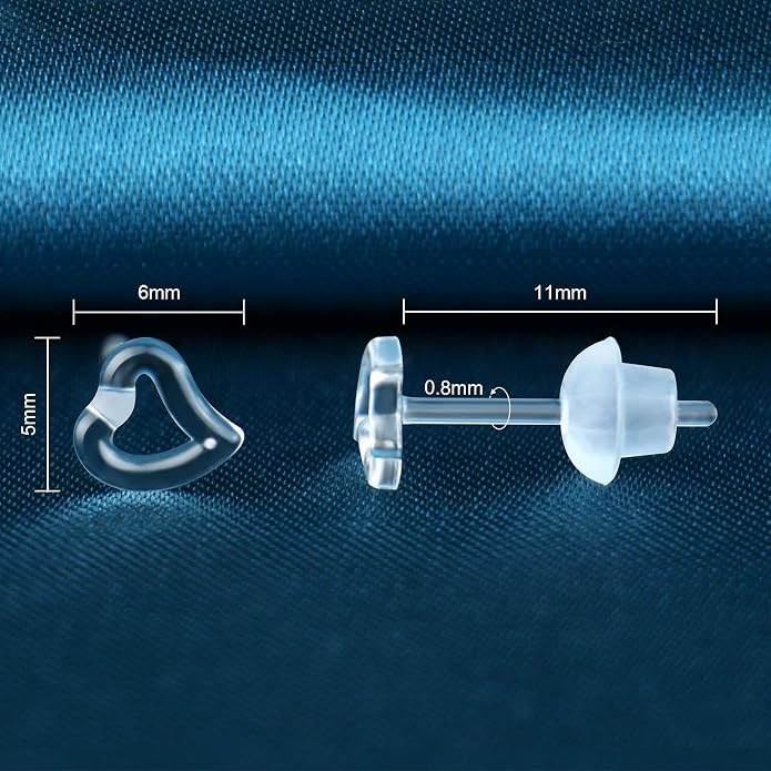 6 Pairs Invisible Plastic Post Earrings For Sensitive Ears - Clear, Sports & Work