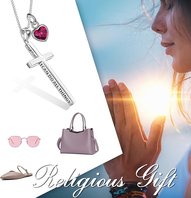 POPLYKE Cross Necklace 925 Sterling Silver Philippians 4:13 I Can Do All The Things Inspirational Necklace Gifts for Women Men 20+2''