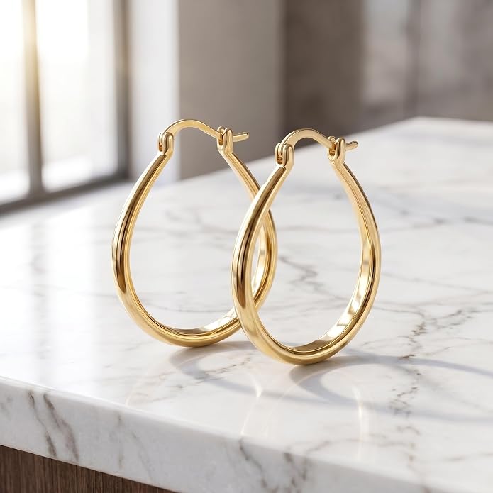 14K Gold Hoop Earrings for Women Modern U-Shaped Design Comfortable Wear Hypoallergenic Fashion Jewelry Multiple Sizes 17/25/30/35mm