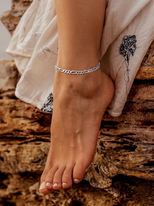 ChainsPro Resizable Anklet Chain for Women Men, Figaro/Wheat/Twist Rope/Cuban Foot Bracelet-Strong with Good Clasp-18K Gold Plated(Send Gift Box)