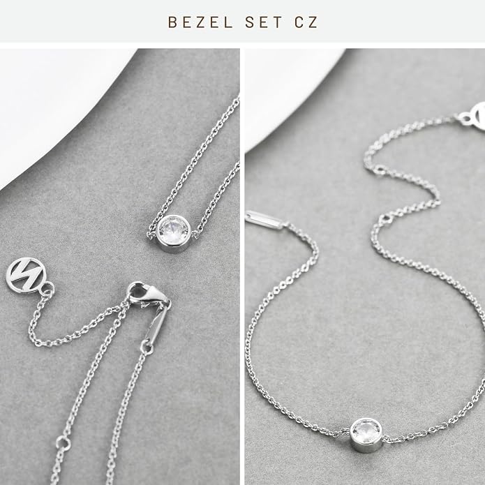 NOKMIT Solid 925 Sterling Silver Bracelets for Women, Dainty Interlocking Circles Cubic Zirconia Adjustable Chain Bracelet, Trendy Stackable Link Bracelets, Simple Cute Jewelry Gifts