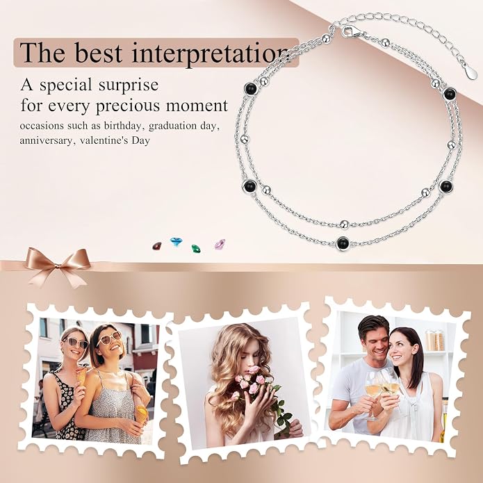 Flyow Anklet for Women S925 Sterling Silver Adjustable Foot Beaded Heart Charm Ankle Bracelet Anklets Jewelry