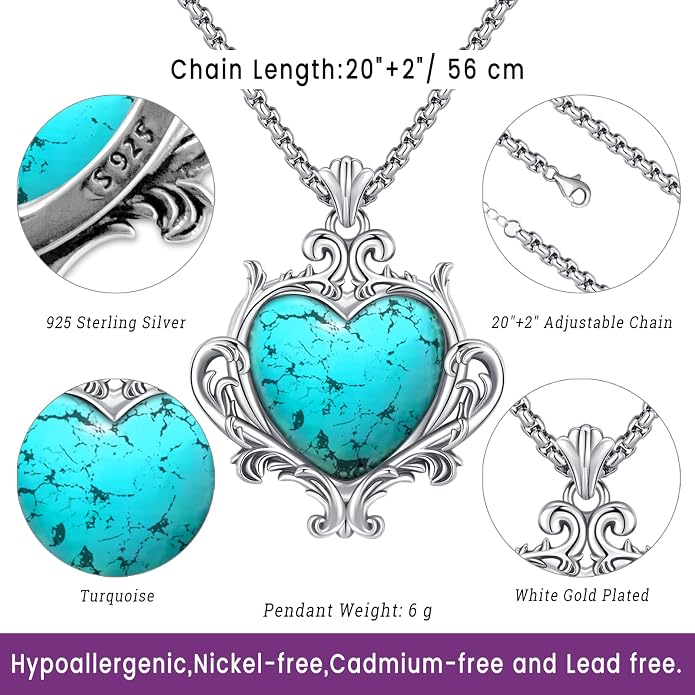 Turquoise Jewelry for Women Men 925 Sterling Silver Pendant Urn Necklaces for Ashes Picture Locket Necklace Thor Hammer Yggdrasil Virgen De Guadalupe St Michael Christopher Judas Witches Knot Necklace