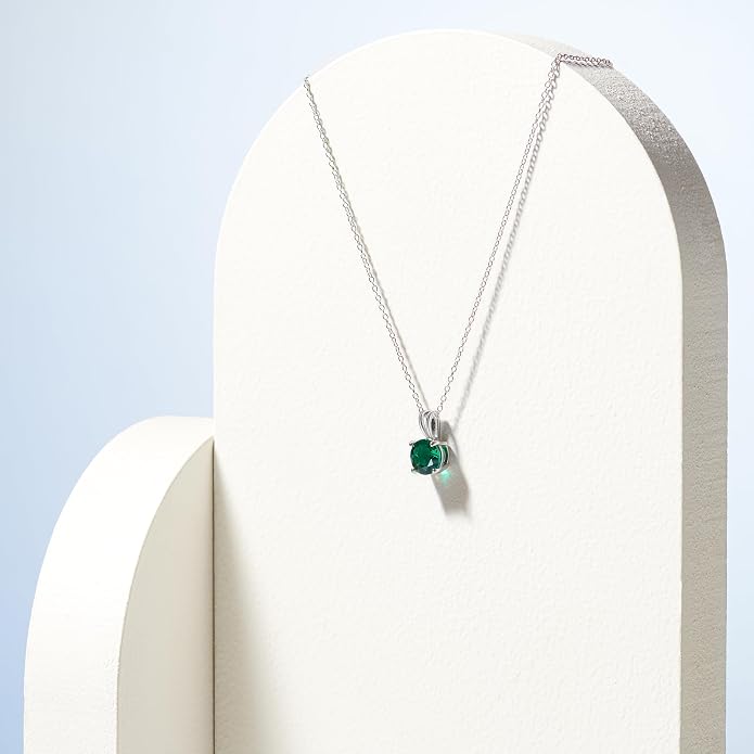 Amazon Essentials Sterling Silver Round Cut Birthstone Pendant Necklace 18"