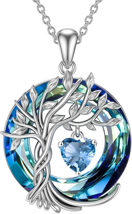 TOUPOP Tree of Life Birthstone Necklaces 925 Sterling Silver Irish Celtic Tree Pendant with Blue Crystal Birthday Jewelry Gifts for Women Mom Wife Her