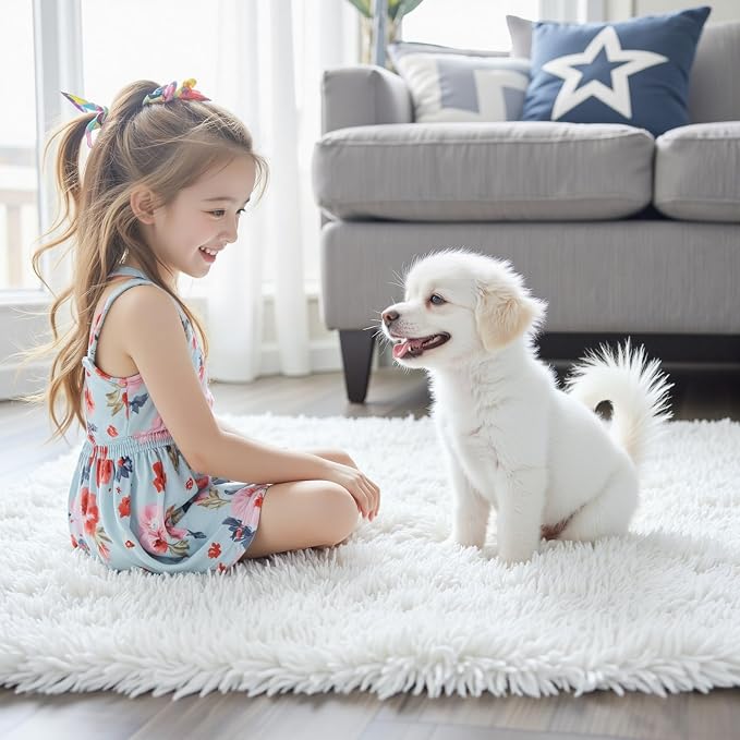 Small Rugs for Bedroom 2x3 Fluffy, Soft Fuzzy Area Rug for Living Room Dorm, Non Slip Shag Rugs for Girls Boys Bedroom, Soft Carpet, Modern Home Decor Aesthetic(2 x 3, White)