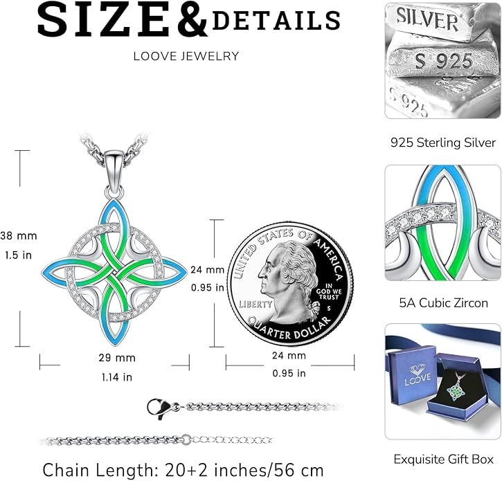 Pentagram Necklace Sterling Silver Triple Moon Goddess/Celtic Knot Witches Knot/Ankh/Sun and Moon/Hecate/Lilith/Santa Muerte/Tetragrammaton Pendant Necklace Pagan Wiccan Magic Egyptian Amulet Jewelry for Women Men