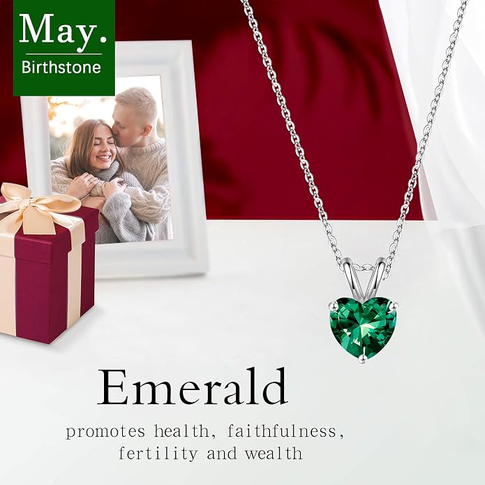 SMILEST Dainty Heart Birthstone Necklace for Women, 925 Sterling Silver Necklace Sparkling Heart Pendant, Anniversary Birthday Gifts for Women Mom Wife Daughter Girlfriend Grandma