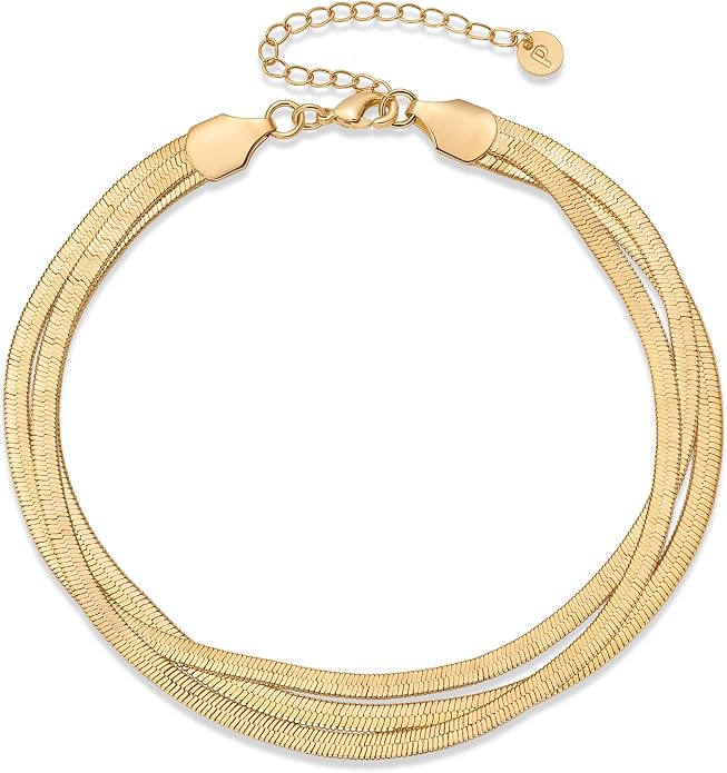 PAVOI 14K Gold Plated Chain Anklets for Women - Minimalist Link Chain Ankle Bracelet - Dainty Gold Anklets for Women - Trendy Summer Beach Jewelry Gifts - Snake, Figaro, Mariner, Paperclip, Beaded