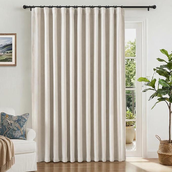 INOVADAY 100% Blackout Curtains for Bedroom, Black Out Curtains 90 Inch Long, Clip Rings Linen Blackout Drapes, Thermal Insulated Room Darkening for Living Room, 1 Panel - Beige,W102xL90