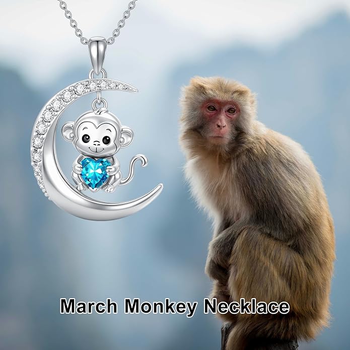 PROESS Animal Birthstone Necklace 925 Sterling Silver Otter/Axolotl/Hippo/Elephant/Dachshund/Monkey/Red Panda Pendant Necklace Animal Birthstone Jewelry Gifts for Women