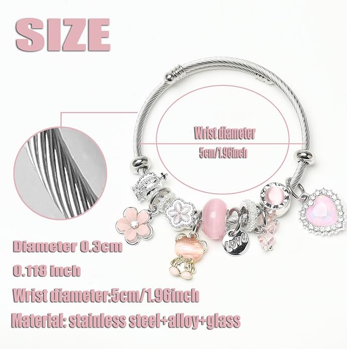 DS Charm Bracelets for girls,exquisite cute cartoon friendship bracelets Silver Stainless Steel Bangle with birthday Gift box, Adjustable girls jewelry Suitable for holiday gifts