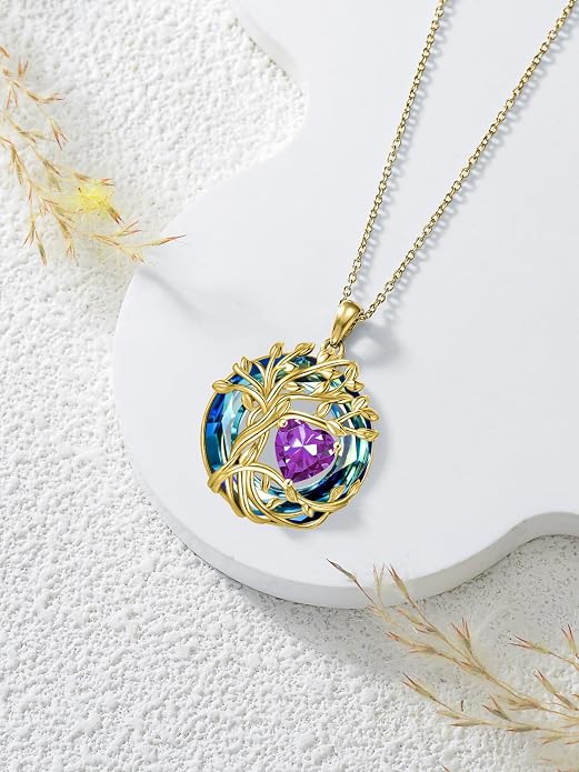 TOUPOP Tree of Life Birthstone Necklace Sterling Silver Pendant Birthstone Necklaces with Blue Crystal Anniversary Birthday Jewelry for Women Mom Wife Her