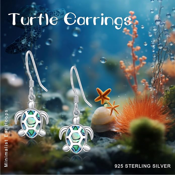 Sea Turtle Earrings,Sterling Silver Hawaiian Beach Themed Stud Earrings Tortoise Animals Drop Dangle Blue Opal Ocean Tarnish Resistant Jewelry Gifts for Women Girlfriend Mom Mother Sister