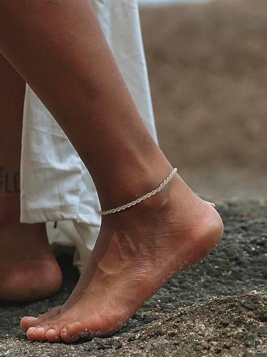 ChainsPro Resizable Anklet Chain for Women Men, Figaro/Wheat/Twist Rope/Cuban Foot Bracelet-Strong with Good Clasp-18K Gold Plated(Send Gift Box)