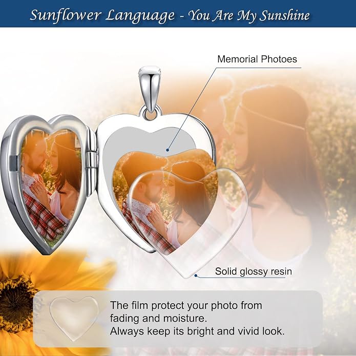SOULMEET Personalized Silver Locket Necklace That Holds Pictures Photo Keep Someone Near to You, Memorial Custom Lockets Necklaces Letters Engraving for His Her