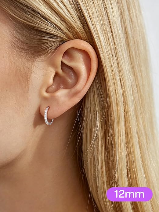 ChicSilver 925 Sterling Silver Huggie Earrings for Women 14K Gold Plated Silver Hoop Earrings for Women Hypoallergenic Small Cubic Zirconia Huggie Earring (6/8/10/12/14/16/18/20mm)